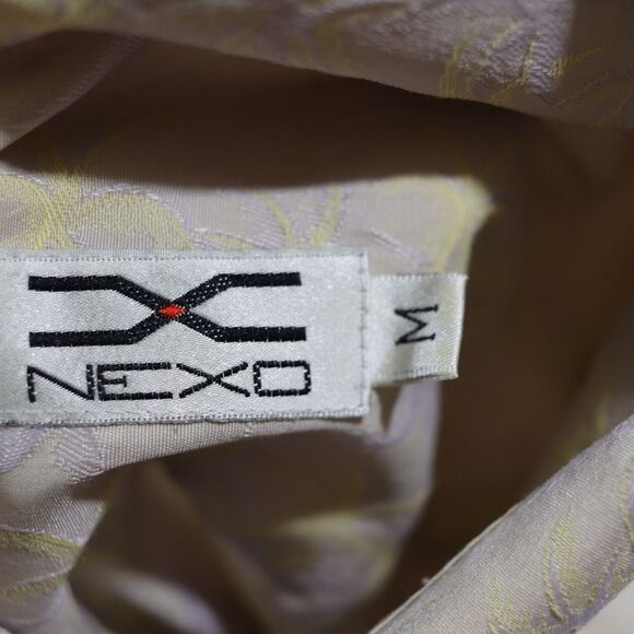 Nexo Yellow & Gray Casual Button-Down Shirt Tropical Hawaiian Palm Tree - Picture 10 of 12